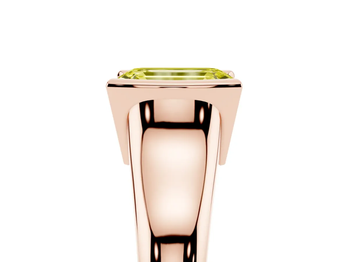 Fancy Yellow Emerald Cut Solitaire Tension Set Diamond Ring with Split Shank Band Rose gold