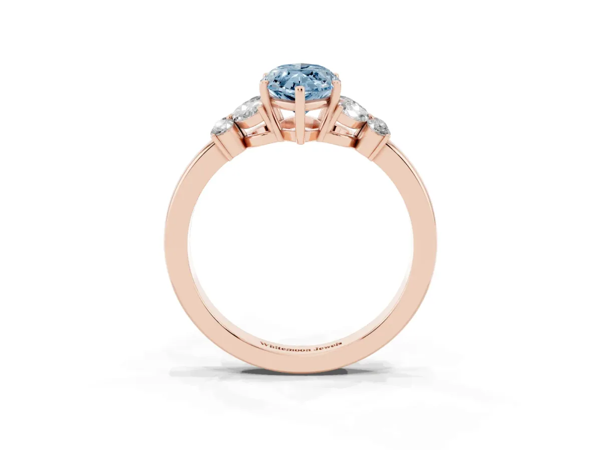 Fancy Blue Marquise Cut Cut Solitaire Floral Diamond Ring with Four-Prong Setting Rose gold