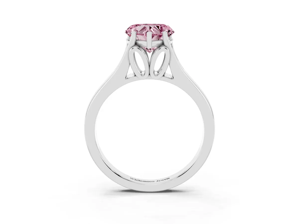Fancy Pink Heart Cut Solitaire Diamond Ring with Cathedral Band and Four-Prong Setting Silver