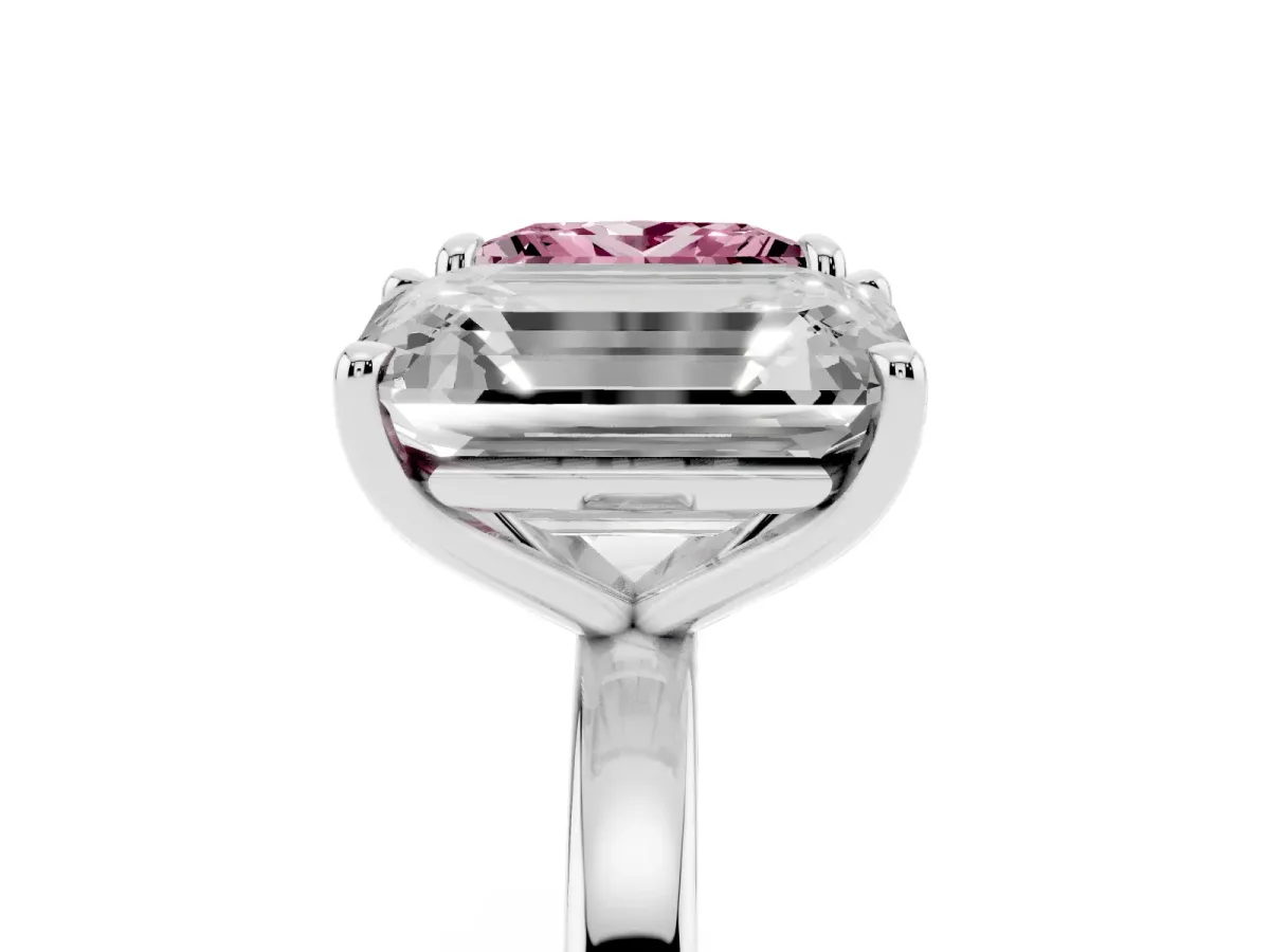 Fancy Pink Princess Cut and Emerald Cut Toi Moi Ring with Prong Setting Silver