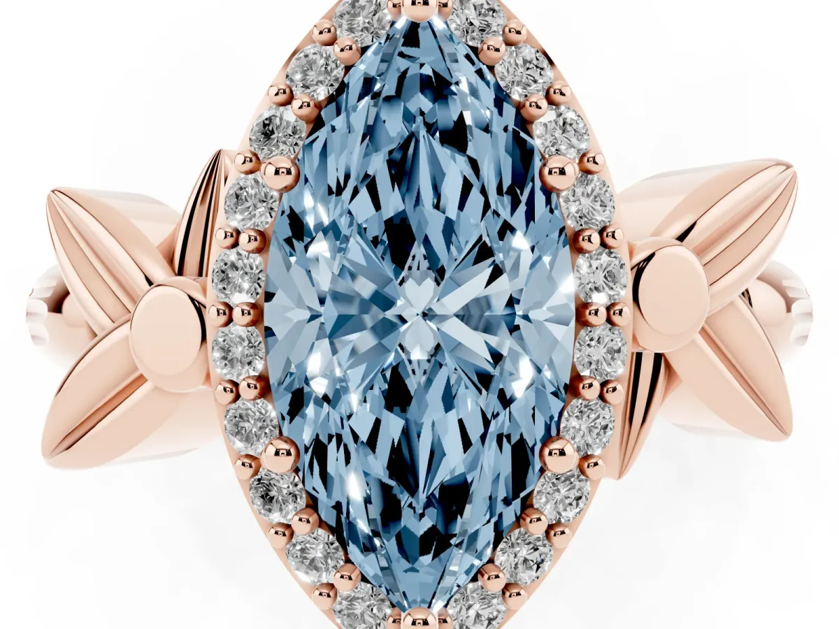 Fancy Blue Marquise Cut Halo Diamond Floral Band with Four-Prong Setting Rose gold