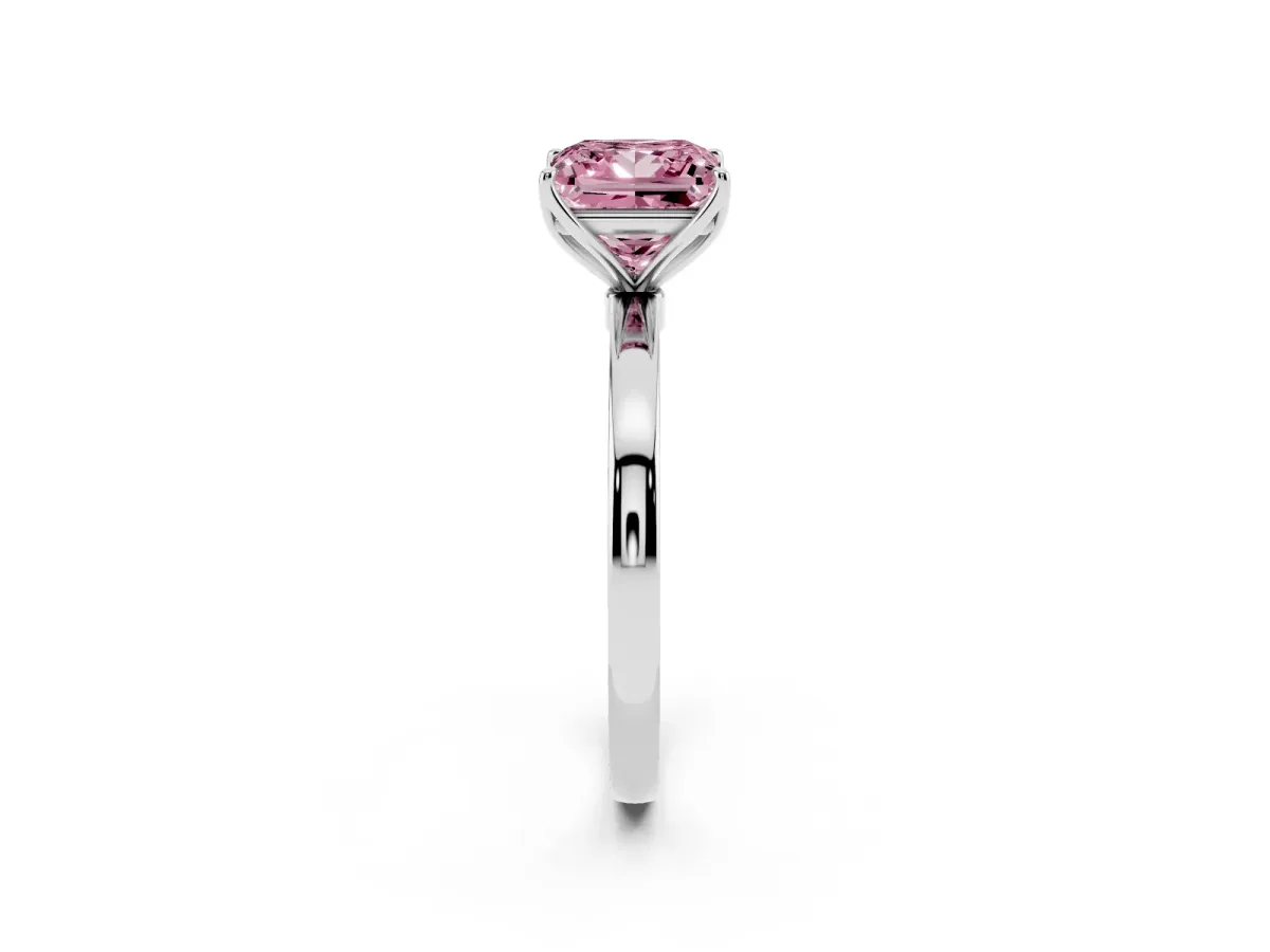 Fancy Pink Princess Cut Diamond Solitaire Ring with Thin Band and Prong Setting Silver