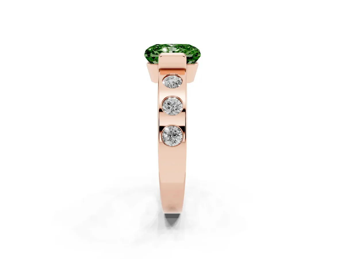 Fancy Green Radiant Cut Brilliant Channel-Set Diamond Ring with Bezel Prong Setting Rose gold
