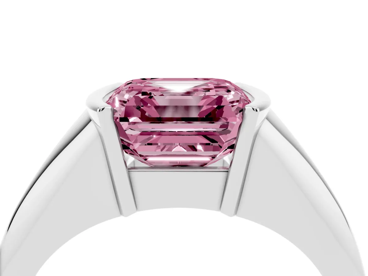 Fancy Pink Asscher Cut Solitaire Tension Set Diamond Ring Platinum