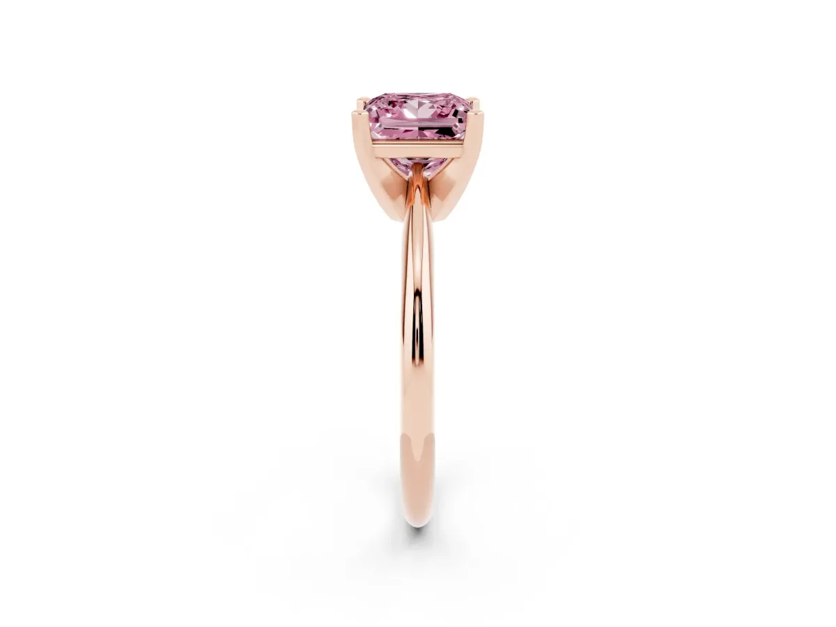 Fancy Pink Princess Cut Cut Solitaire Ring with Four-Prong Setting on a Classic Band Rose gold