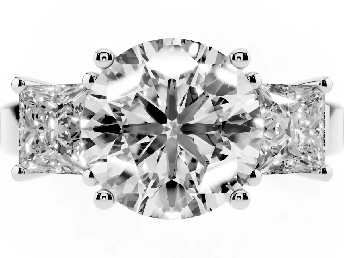 Three-Stone Round Cut Cut Solitaire Ring with Prong Setting Platinum