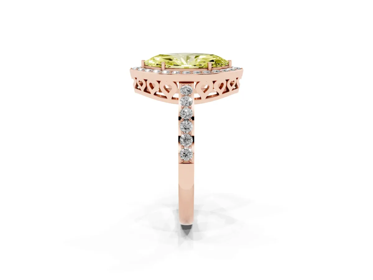 Fancy Yellow Marquise Cut Halo Diamond Pavé Band Ring with Prong Setting Rose gold