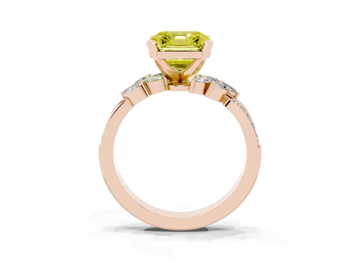 Fancy Yellow Asscher Cut Solitaire Marquise Twist Band with Six-Prong Setting Rose gold