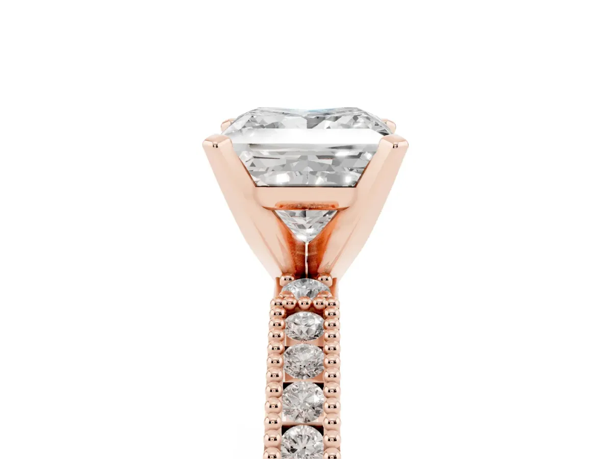 Princess Cut Solitaire with Pavé Band and Four-Prong Setting Rose gold