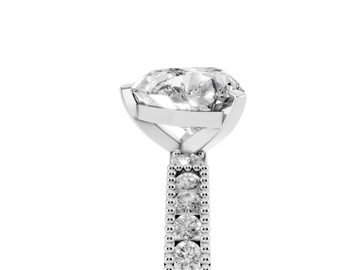 Heart Cut Solitaire with Pavé Band and Four-Prong Setting Silver