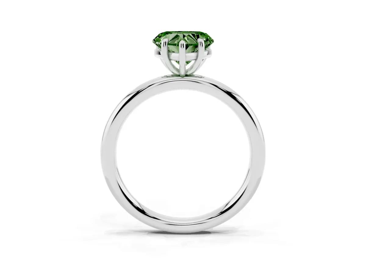 Fancy Green Heart Cut Solitaire Diamond Ring with Four-Prong Setting on a Plain Band Platinum
