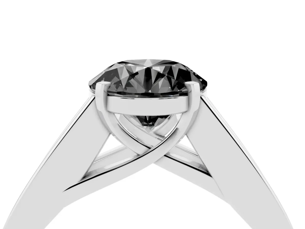 Fancy Black Round Cut Cut Channel Set Solitaire Ring with Four-Prong Setting White gold
