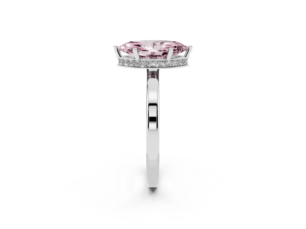 Fancy Pink Marquise Cut Cut Solitaire Engagement Ring with Four-Prong Setting on a Classic Band Silver