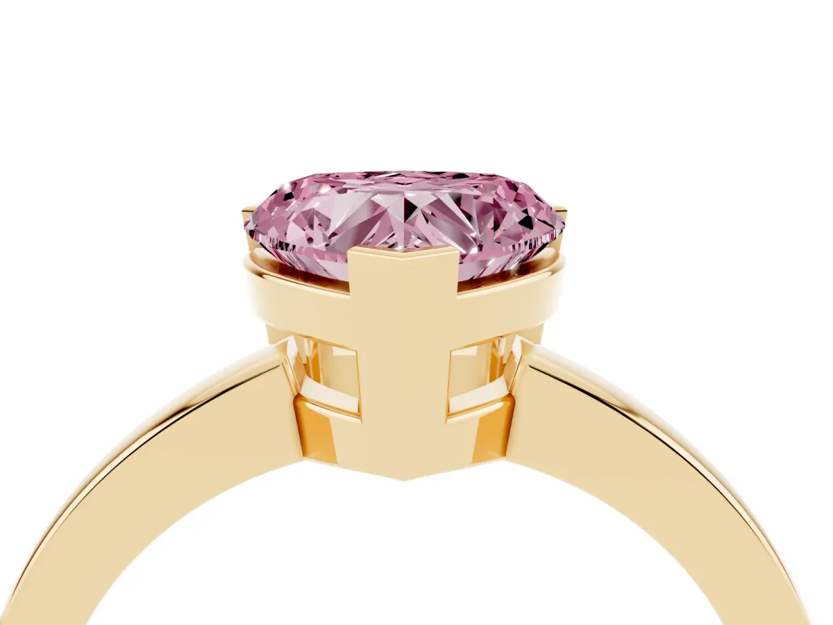 Fancy Pink Heart Cut Cut Solitaire Ring with Four-Prong Setting and Classic Band Yellow gold