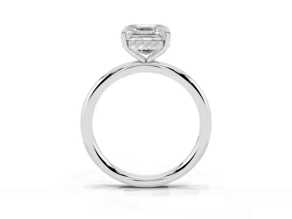 Asscher Cut Diamond Solitaire Ring with Thin Band and Four-Prong Setting Silver