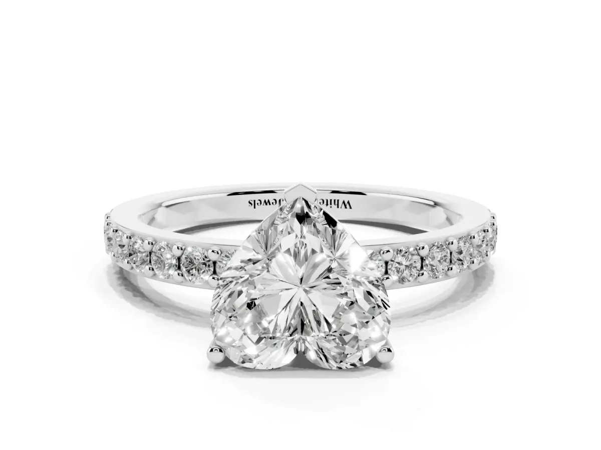 Heart Cut Cut Diamond Solitaire with Pave Band and Four-Prong Setting Silver