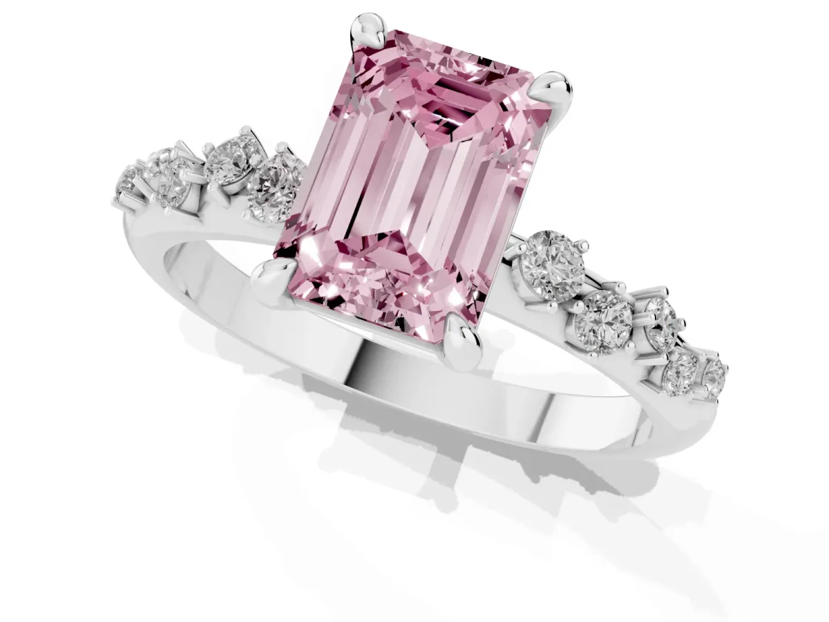 Fancy Pink Emerald Cut Cut Diamond Vine Band with Four-Prong Setting Platinum