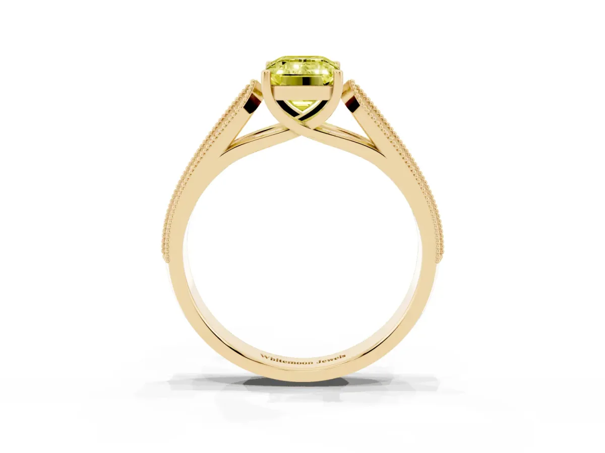 Fancy Yellow Emerald Cut Cut Pave Split Shank Engagement Ring with Four-Prong Setting Yellow gold