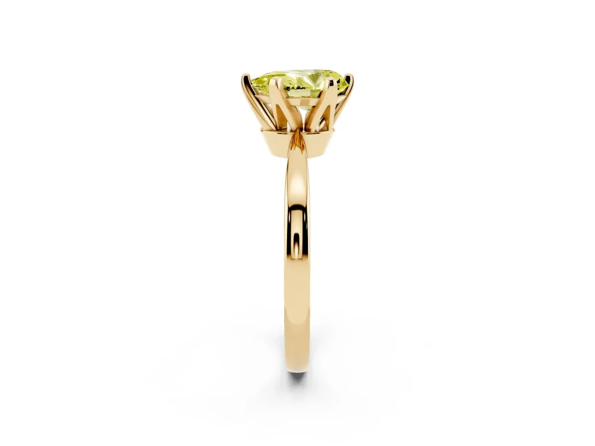 Fancy Yellow Pear Cut Solitaire Engagement Ring with Six-Prong Setting and Tapered Band Yellow gold