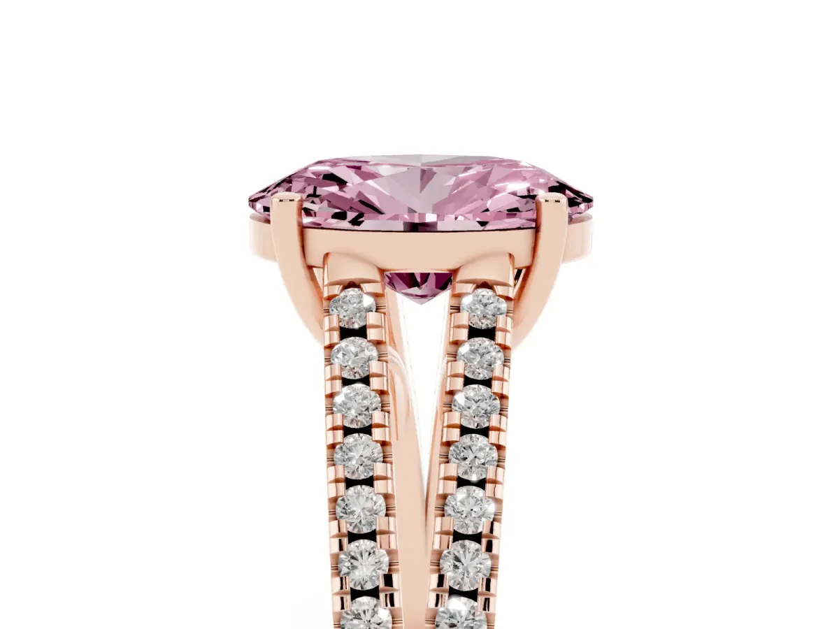 Fancy Pink Oval Cut Diamond Solitaire Engagement Ring with Split Shank Pavé Band Rose gold