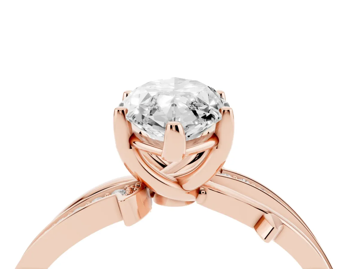 Marquise Cut Solitaire Twist Band with Pavé Accents and Four-Prong Setting Rose gold
