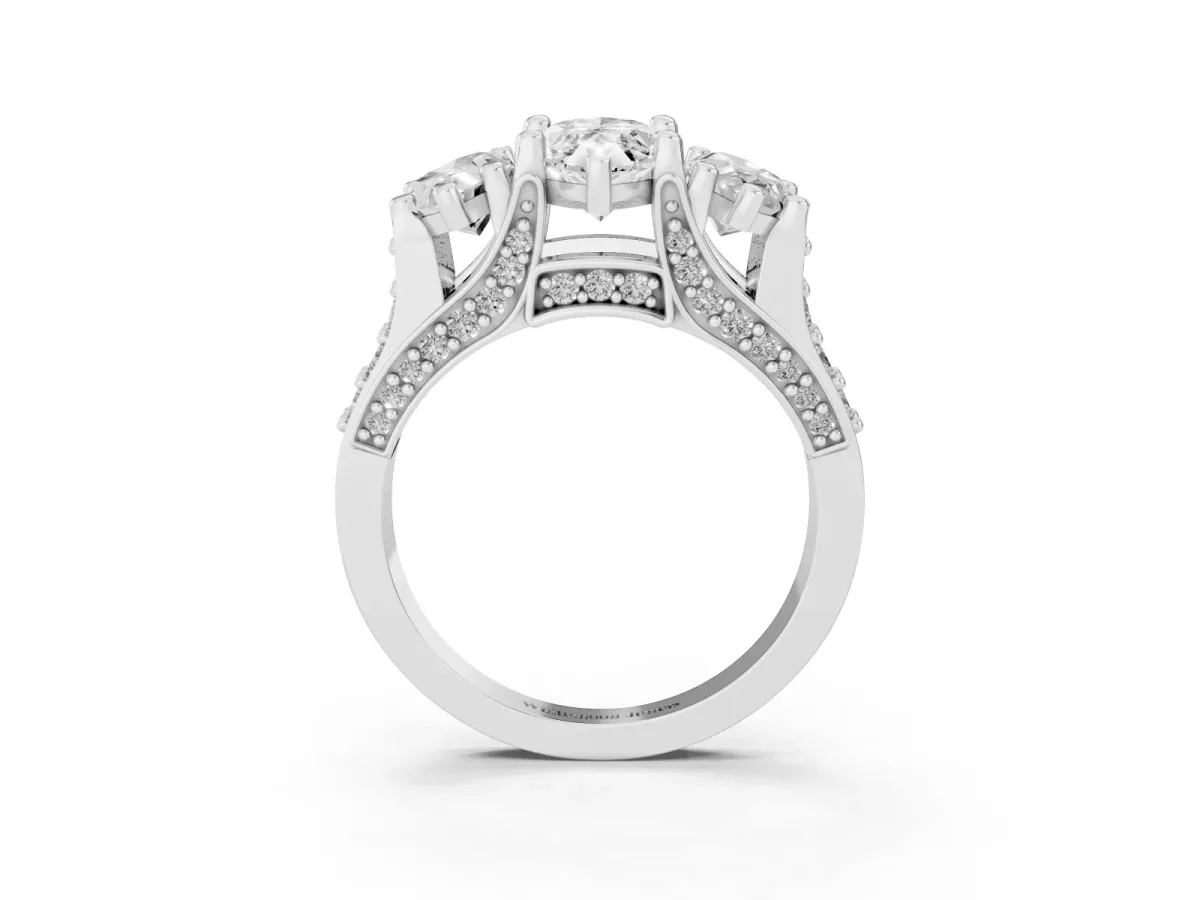 Marquise Cut Diamond Three-Stone Ring with Channel Set Band and Four-Prong Setting Silver