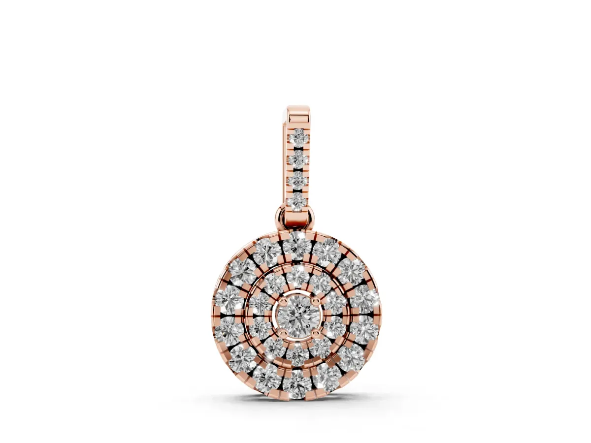 Round Double Halo Diamond Pendant with Pavé Setting Rose gold