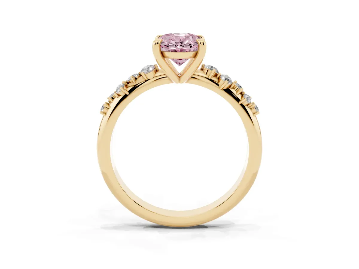 Fancy Pink Oval Cut Cut Diamond Vine Band with Four-Prong Setting Yellow gold