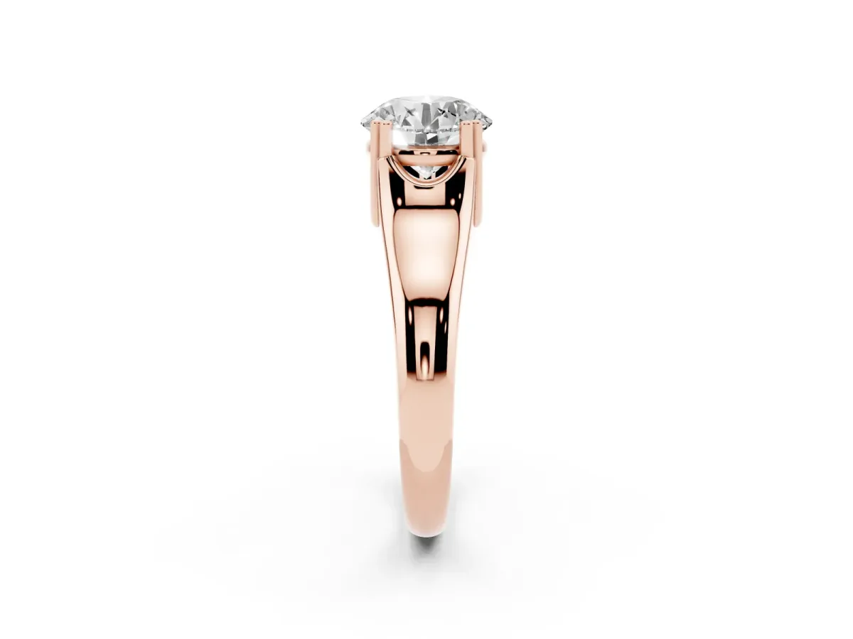 Round Cut Diamond Solitaire Ring with Wide Band and Prong Setting Rose gold