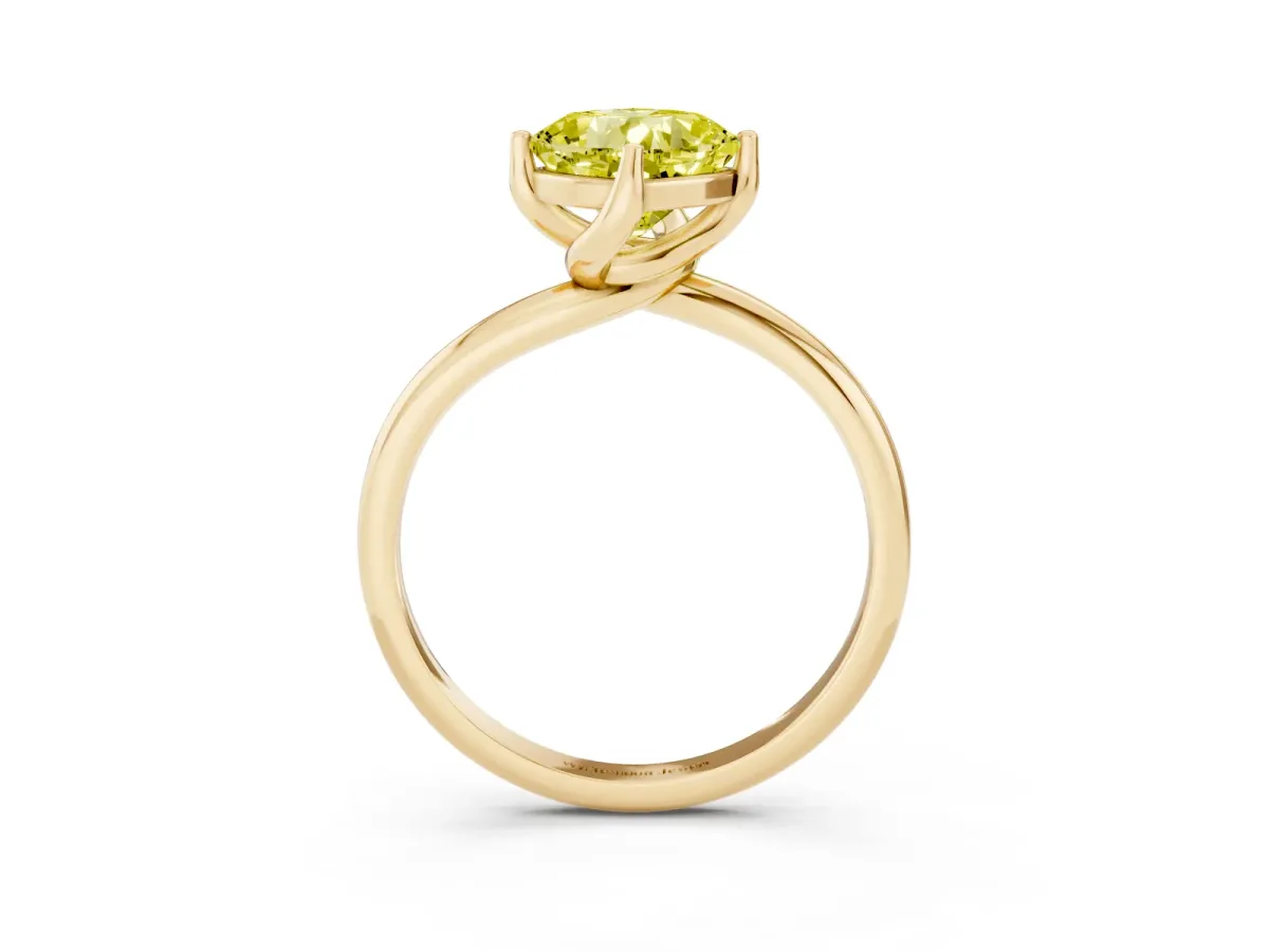 Fancy Yellow Cushion Cut Diamond Solitaire Engagement Ring with Four-Prong Setting and Classic Band Yellow gold
