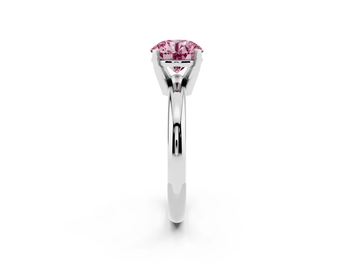 Fancy Pink Round Cut Diamond Solitaire Engagement Ring with Round Band and Four-Prong Setting Platinum