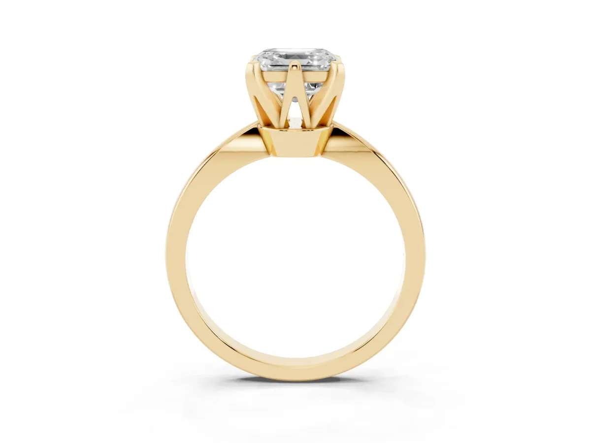 Asscher Cut Solitaire Engagement Ring with Six-Prong Setting and Tapered Band Yellow gold