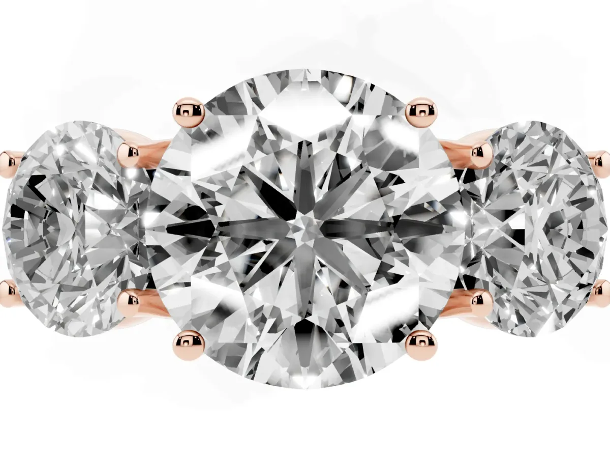 Three-Stone Round Cut Diamond Engagement Ring with Prong Setting Rose gold