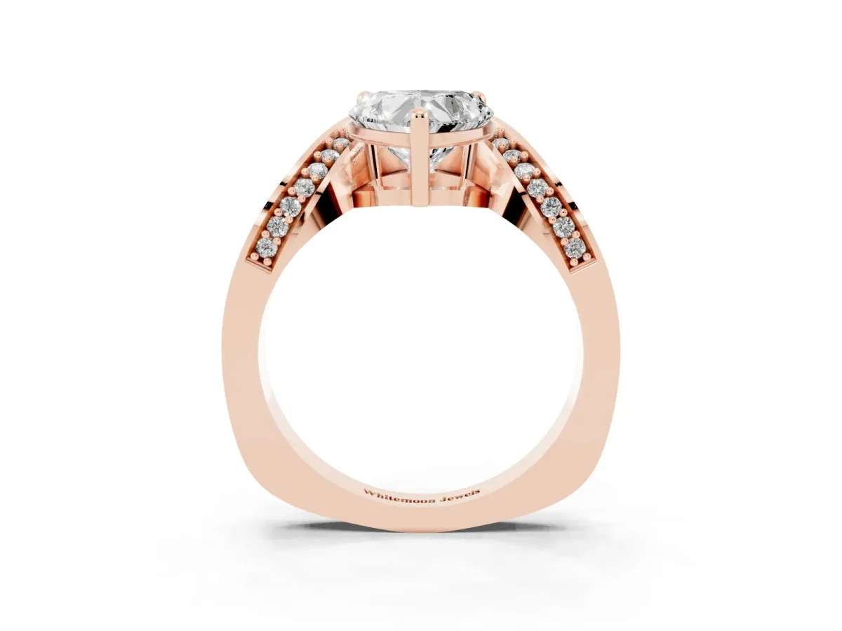 Heart Cut Solitaire Diamond Engagement Ring with Pave Band and Four-Prong Setting Rose gold