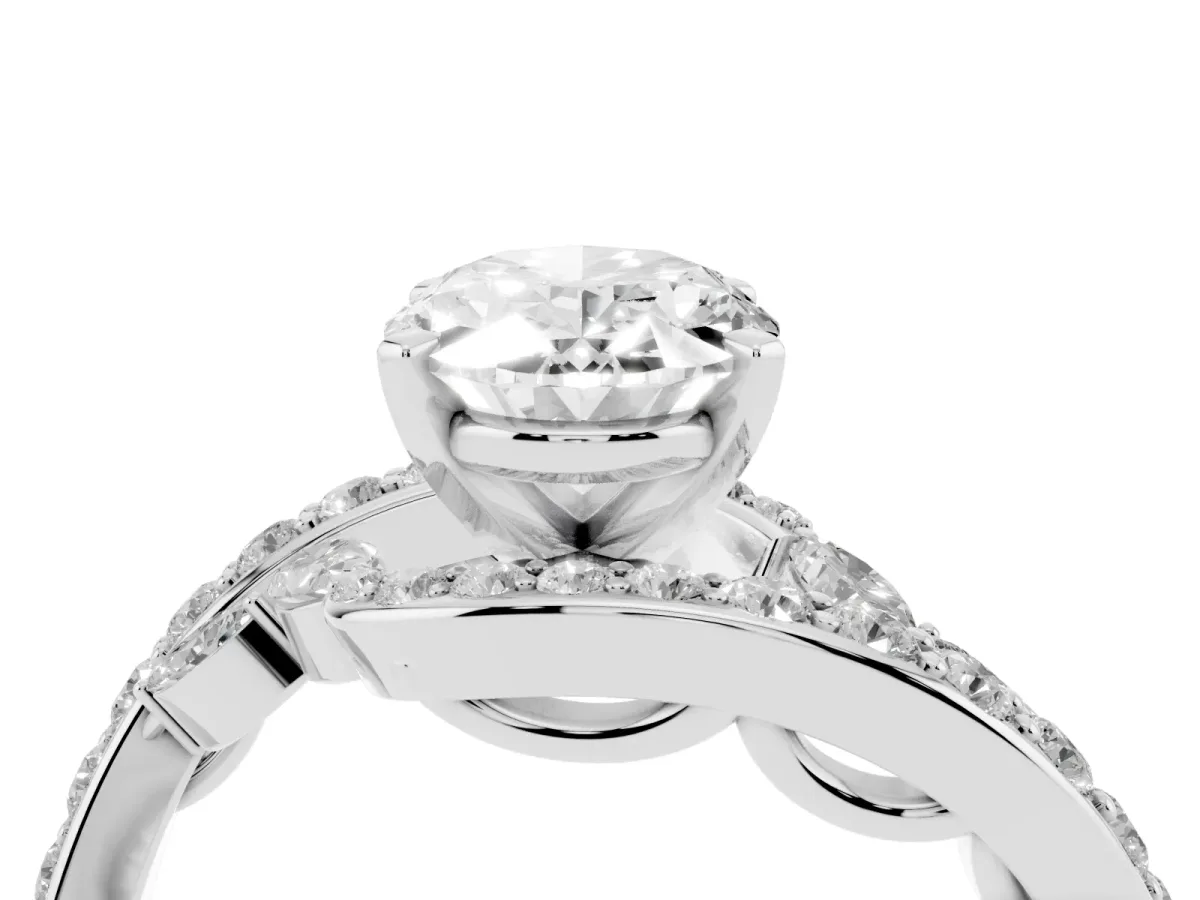 Oval Cut Solitaire with Pavé Twist Band and Four-Prong Setting Silver