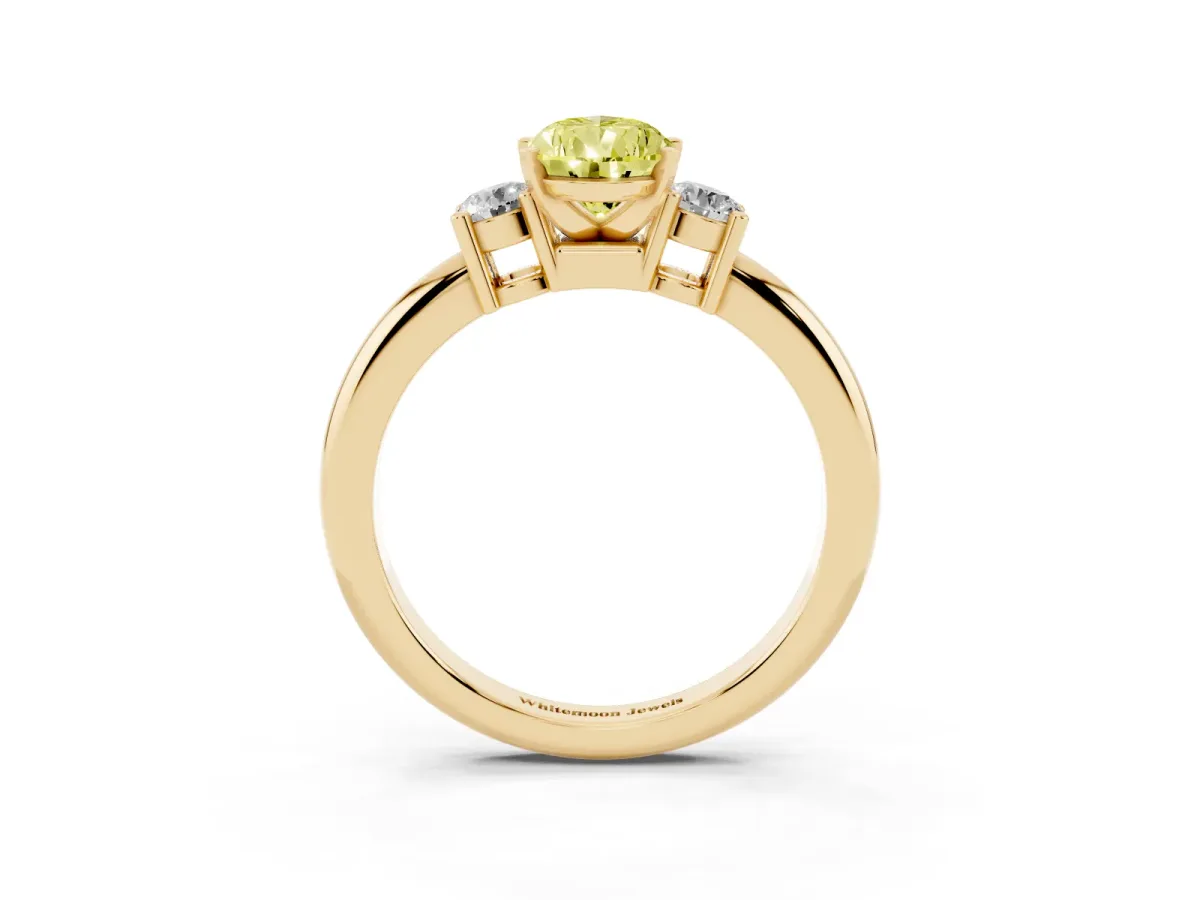 Fancy Yellow Three-Stone Pear Cut Cut Diamond Solitaire with Prong Setting and Classic Band Yellow gold
