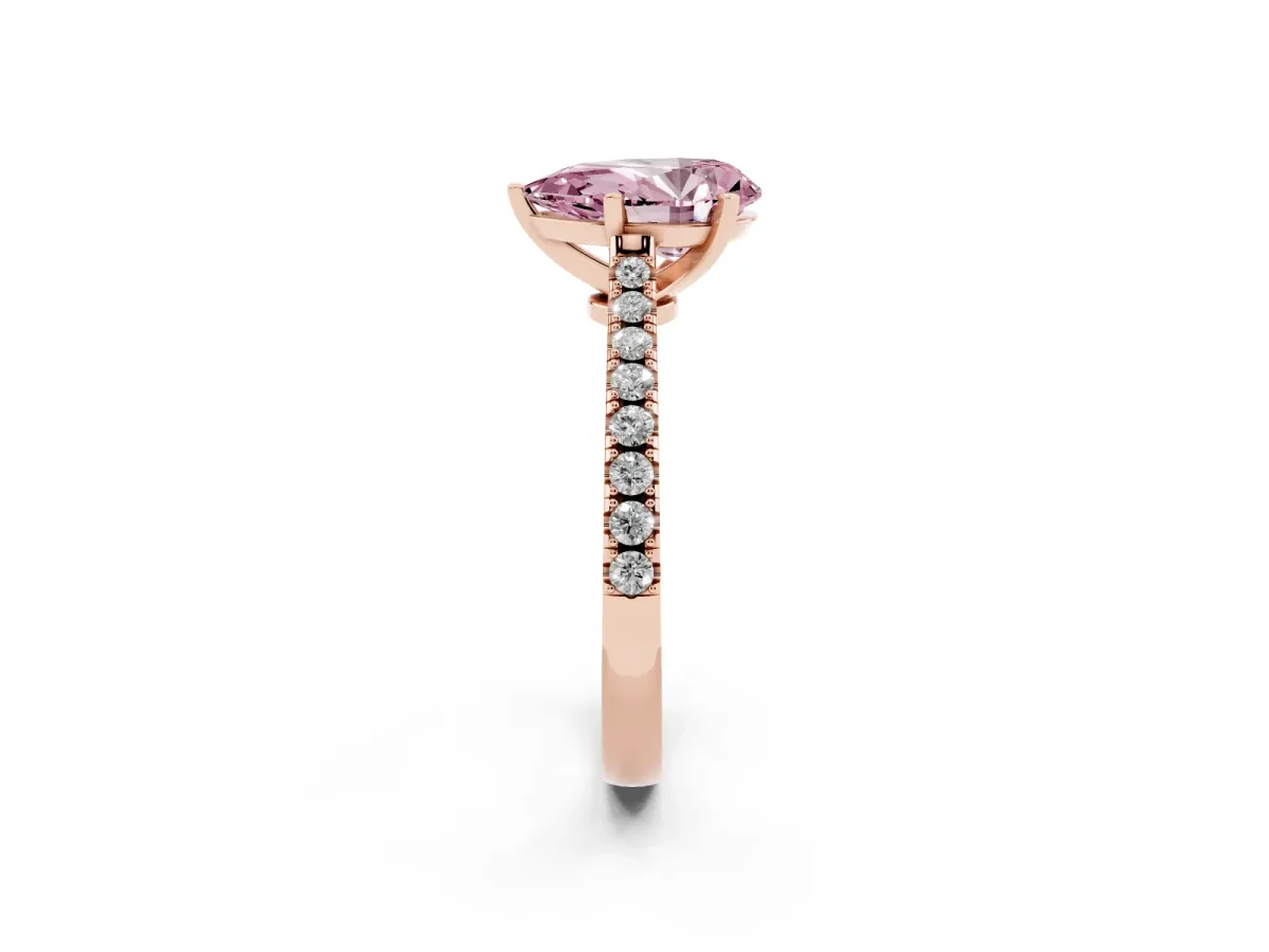 Fancy Pink Pear Cut Cut Solitaire Diamond Engagement Ring with Pave Band and Four-Prong Setting Rose gold