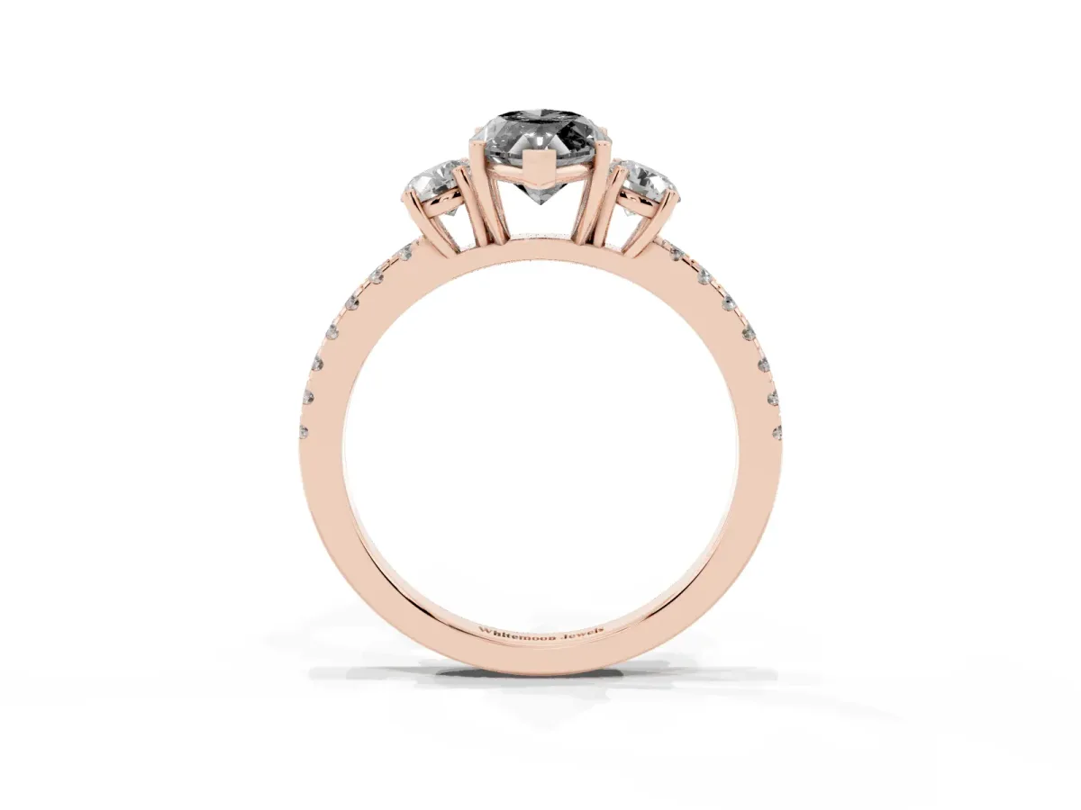 Fancy Black Three-Stone Marquise Cut Cut Diamond Pavé Band with Prong Setting Rose gold