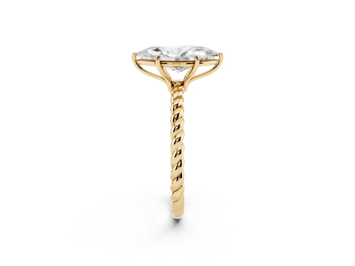 Marquise Cut Solitaire Twist Band Ring with Four-Prong Setting Yellow gold