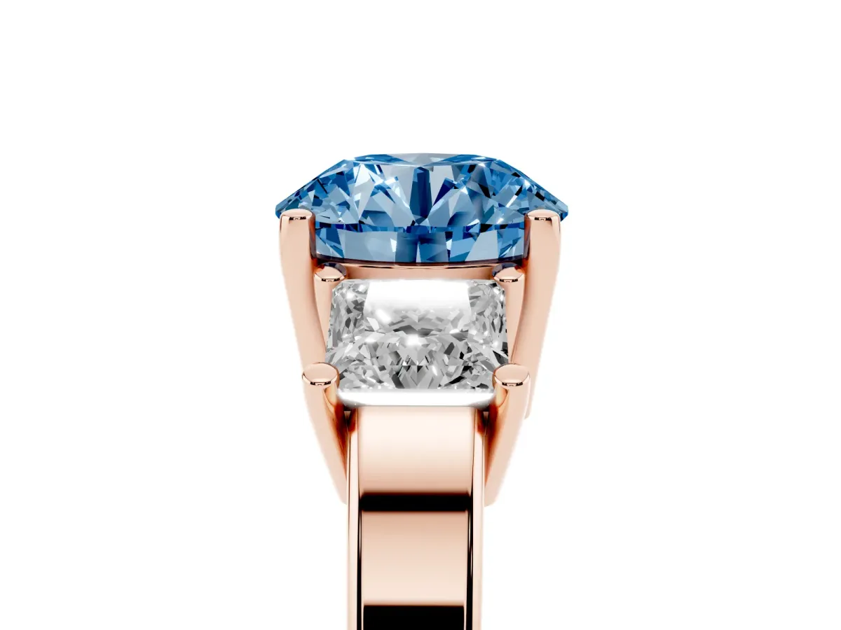 Fancy Blue Three-Stone Round Cut Cut Solitaire Ring with Prong Setting Rose gold