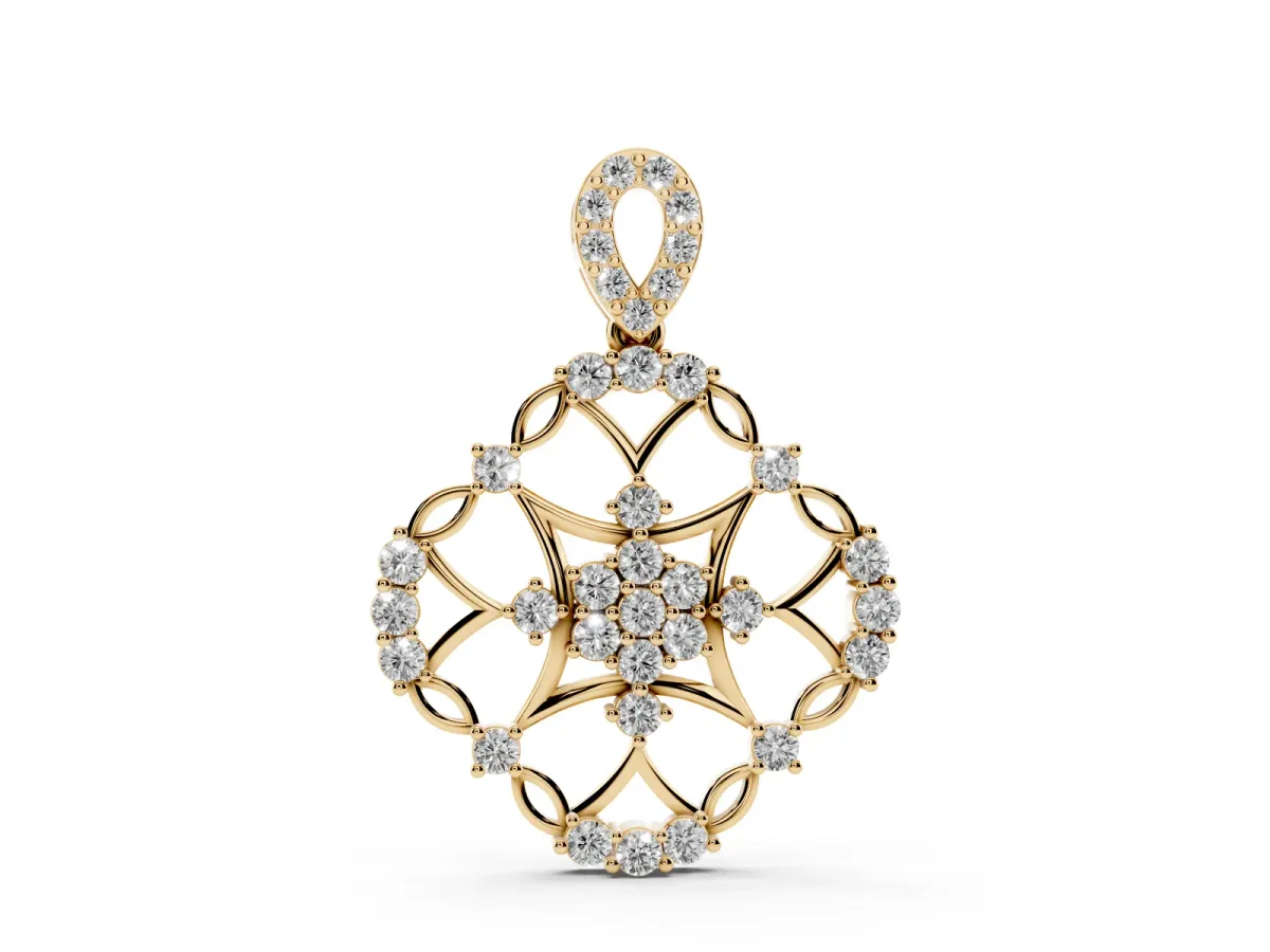 Round Diamond Halo Pendant with Pavé Setting Yellow gold