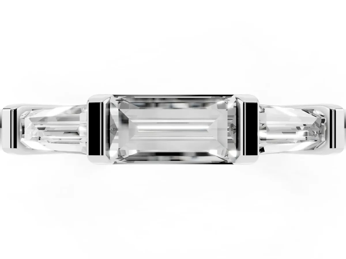 Three-Stone Baguette Cut Channel Set Diamond Band Platinum