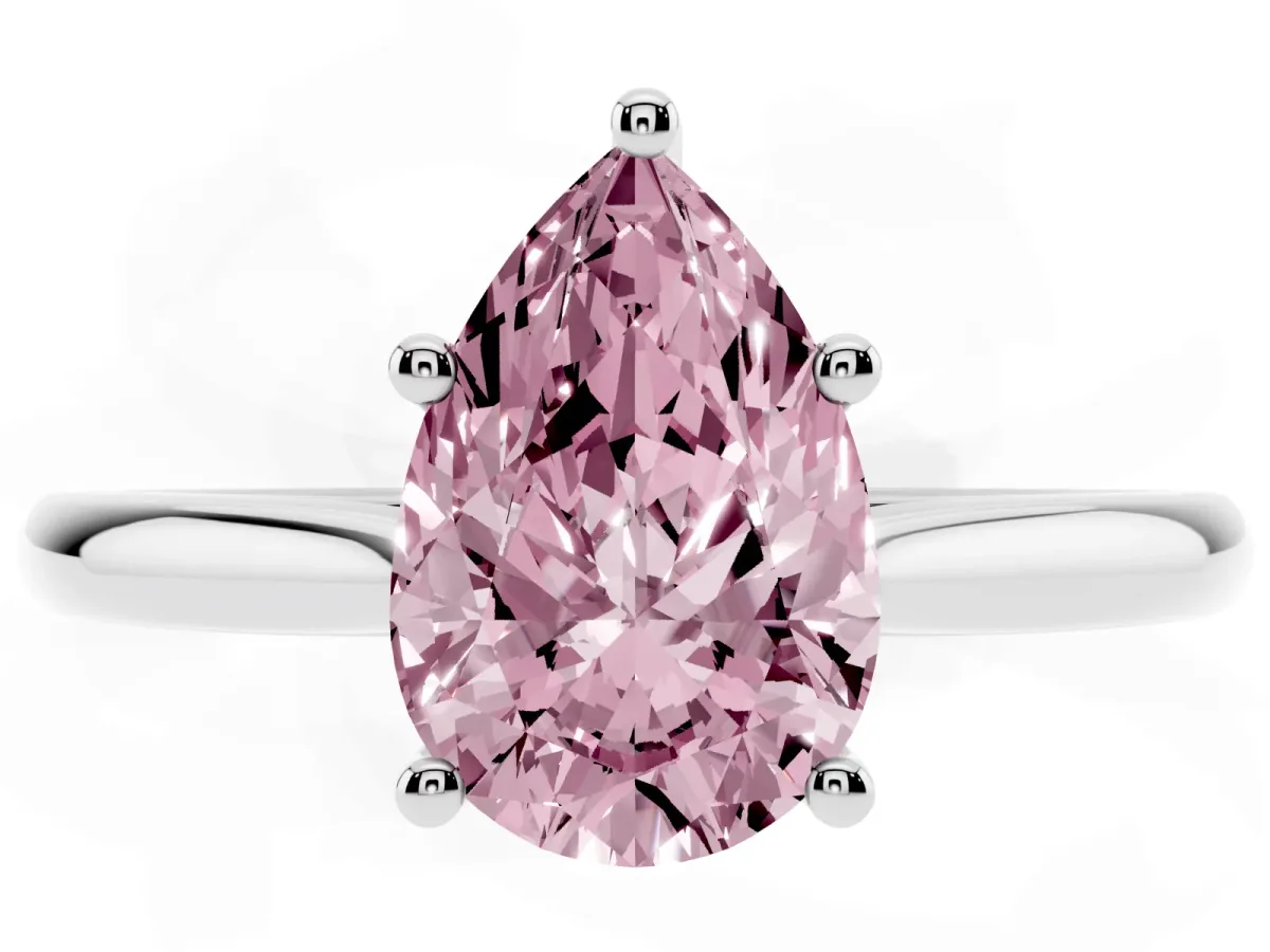 Fancy Pink Pear Cut Cut Solitaire Ring with Cathedral Band and Four-Prong Setting Platinum