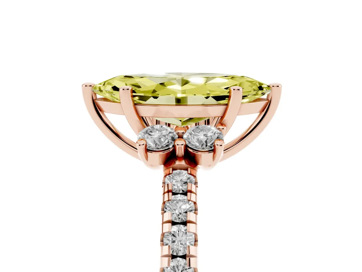 Fancy Yellow Marquise Cut Diamond Three-Stone Pave Band with Four-Prong Setting Rose gold