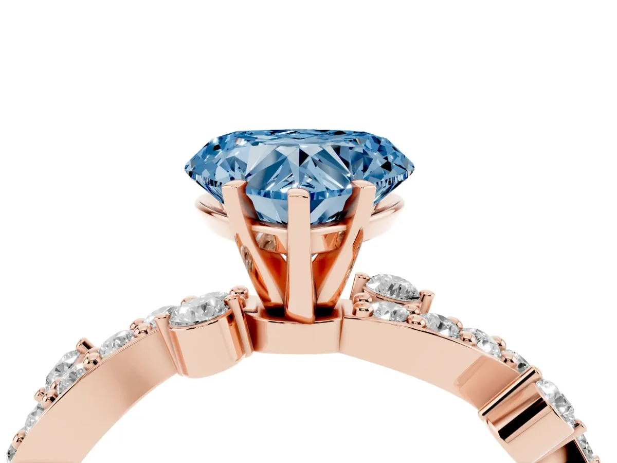 Fancy Blue Heart Cut Cut Solitaire Diamond Twisted Band with Pave Setting Rose gold