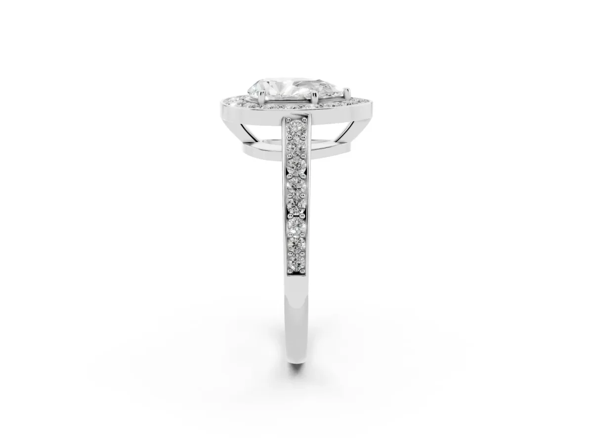 Pear Cut Halo Pavé Diamond Engagement Ring with Bezel Setting Platinum