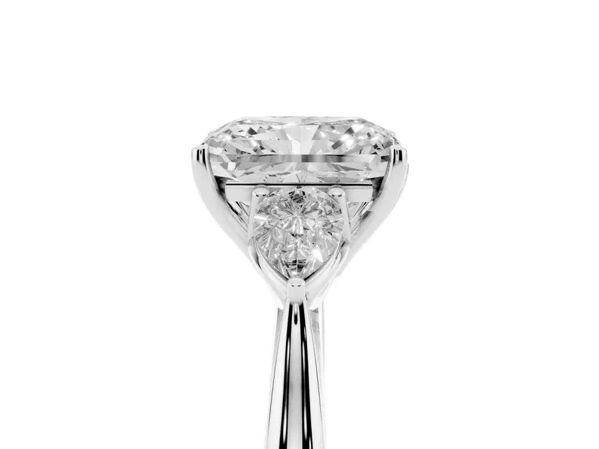 Three-Stone Radiant Cut Brilliant Diamond Solitaire Ring with Tapered Band and Four-Prong Setting Platinum