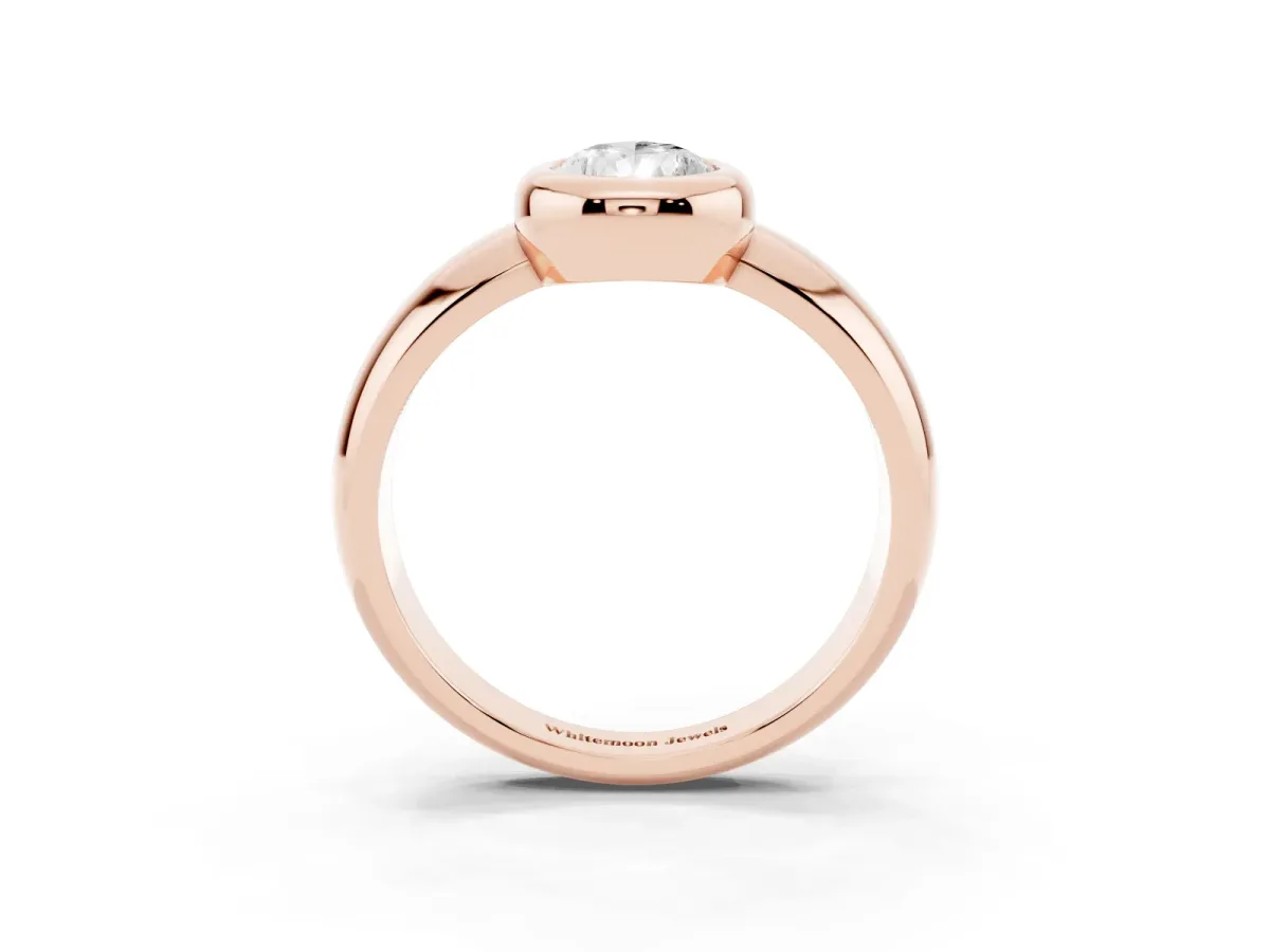 Bezel Set Pear Cut Solitaire Ring with Wide Band Rose gold