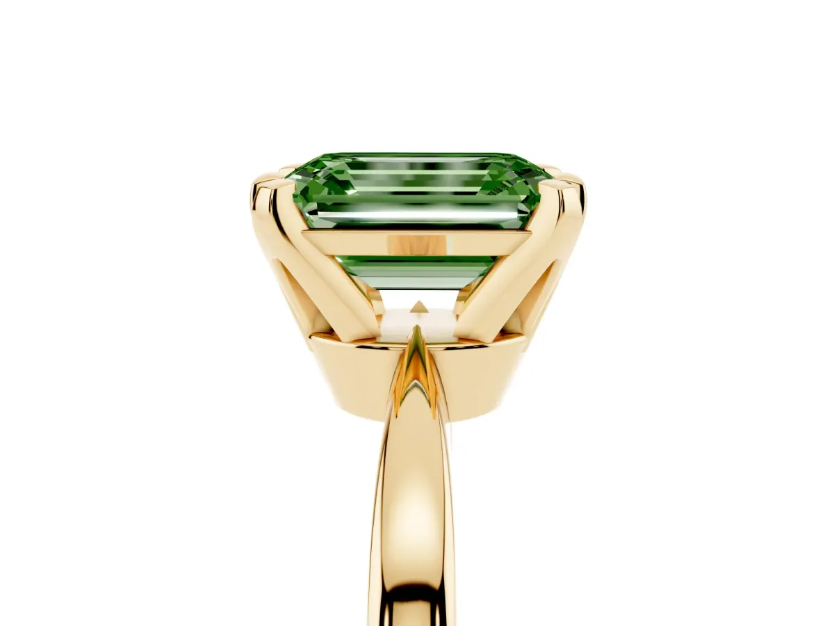Fancy Green Emerald Cut Solitaire Engagement Ring with Six-Prong Setting and Tapered Band Yellow gold