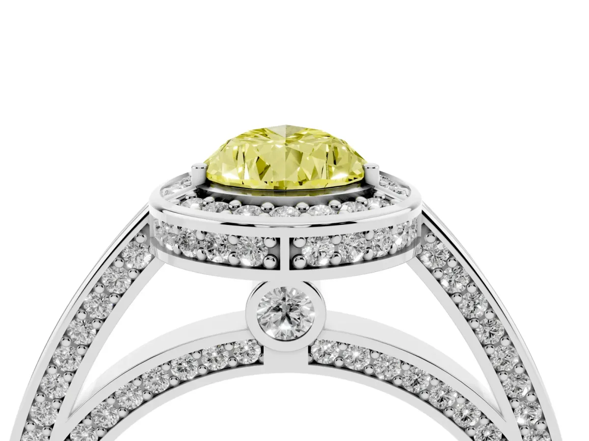 Fancy Yellow Pear Cut Cut Halo Pave Split Shank Prong Setting Ring Platinum